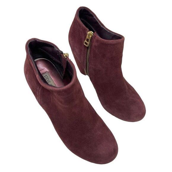 Steve Madden Womens Suede Leather Side Zip Panelope Booties Wine Size 9.5 - Picture 1 of 8